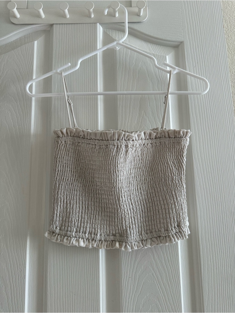 Eggie Smocked Cream Ruffle-Trim Camisole